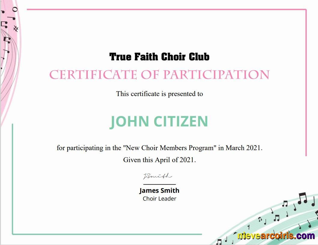 USA Choir Certificate of Participation